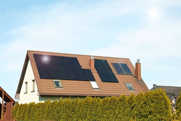 House Installed Solar Panels Roof Space Text Alternative Energy — Fotografia de Stock