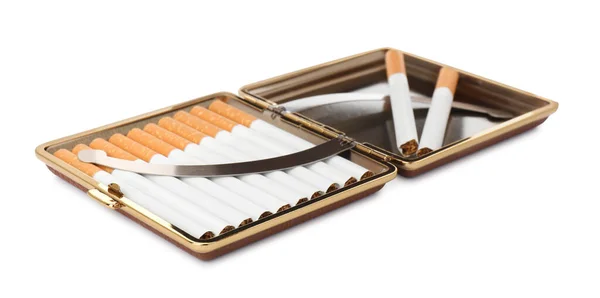 Stylish Case Cigarettes Isolated White — Stock Photo, Image