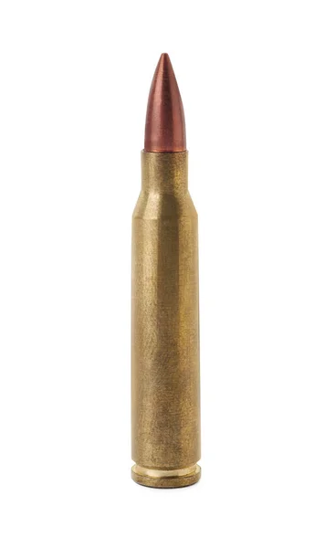 One Bullet Isolated White Military Ammunition — Fotografia de Stock