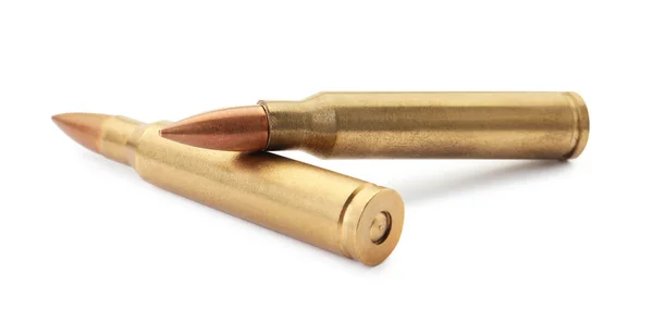 Två Kulor Vit Bakgrund Militär Ammunition — Stockfoto