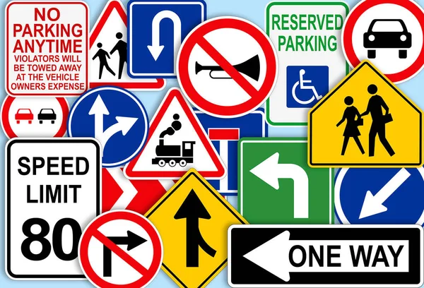 Collection Different Traffic Signs Turquoise Background — Foto de Stock