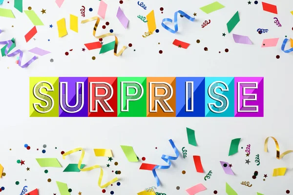 Surprise Party Colorful Confetti Streamers White Background Top View — Fotografia de Stock