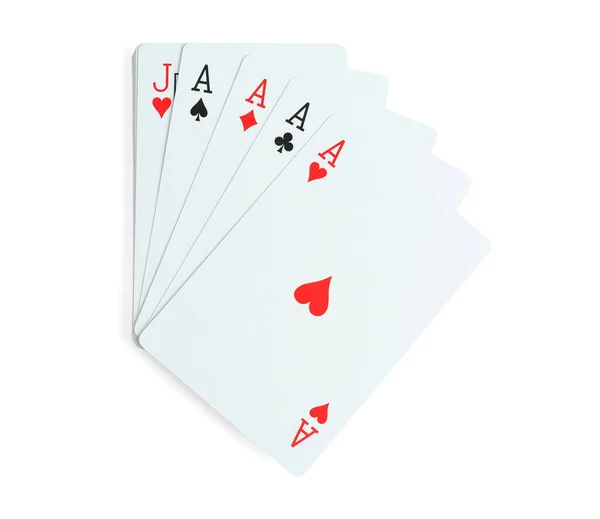 Playing Cards Four Kind Combination White Background Top View — Stock Photo, Image