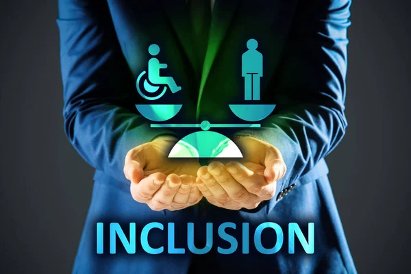 Concept Dei Diversity Equality Inclusion Businessman Showing Virtual Image People — ストック写真