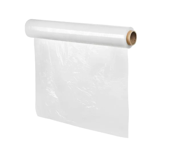 Roll of transparent stretch wrap isolated on white