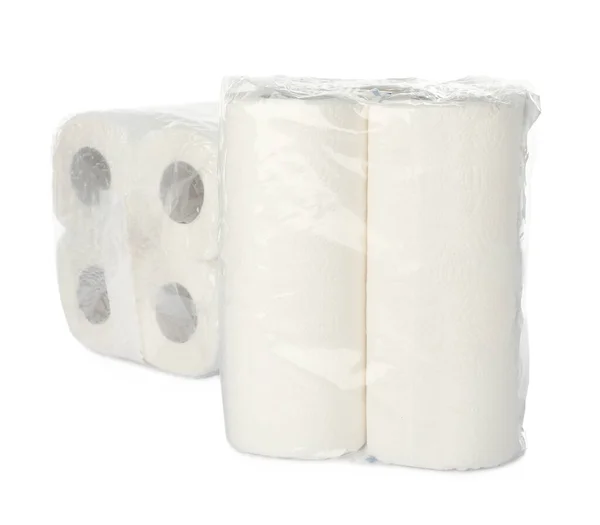 Packages Rolled Paper Towels Isolated White — Stock Photo, Image