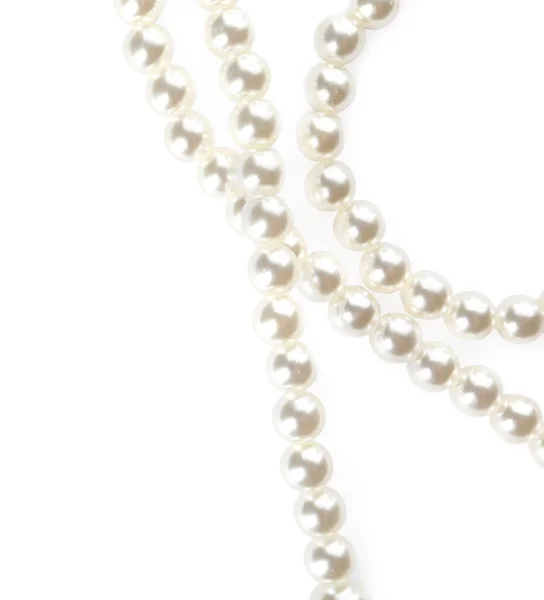 Elegant Pearl Necklace Isolated White Top View — Zdjęcie stockowe