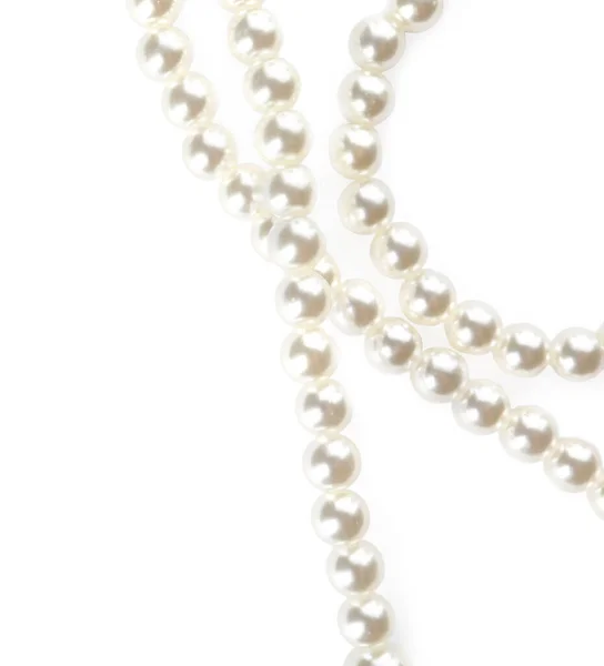 Elegant Pearl Necklace Isolated White Top View — Stock Photo, Image