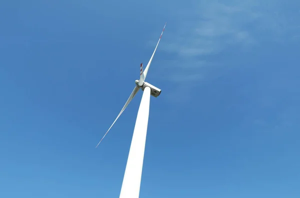 Modern Wind Turbine Blue Sky Low Angle View Alternative Energy — Stock Photo, Image