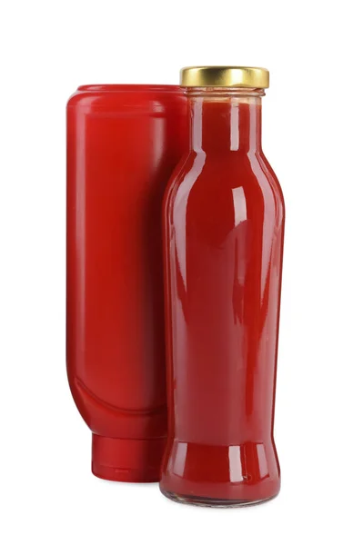 Különböző Üveg Ketchup Fehér Alapon — Stock Fotó