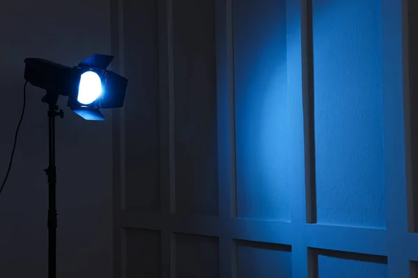 Bright Blue Spotlight Wall Indoors Space Text — Stok fotoğraf
