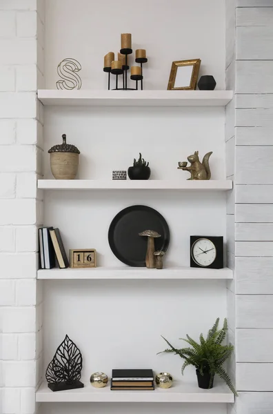 Many Shelves Different Decor Room Interior Design — Stock Photo, Image
