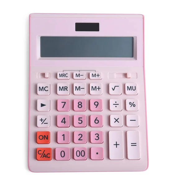 Pinkfarbener Taschenrechner Auf Weißem Hintergrund Draufsicht Schulschreibwaren — Stockfoto