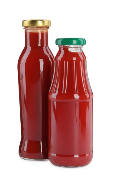 Different Bottles Ketchup White Background — Photo