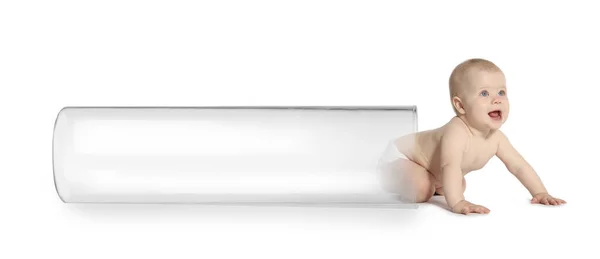 Little Baby Test Tube White Background Banner Design Reproductive Medicine — Foto de Stock