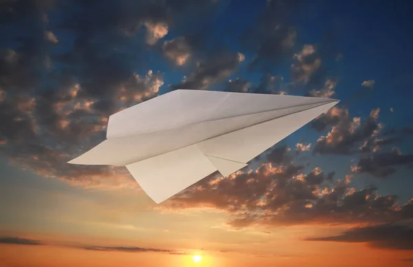 White Paper Plane View Beautiful Sky Sunset — Fotografia de Stock