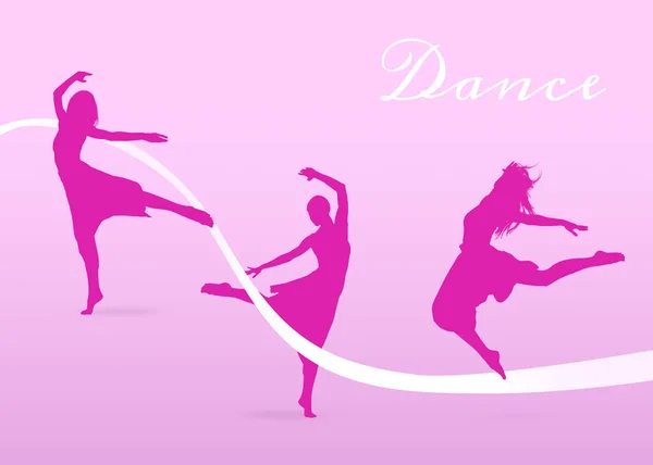 Silhouettes of women dancing on pink background. Illustration