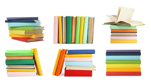 Collection Different Hardcover Books White Background — Stock Photo, Image