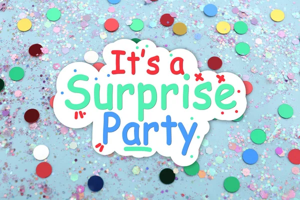 Surprise Party Shiny Glitters Confetti Light Blue Background View — Fotografia de Stock