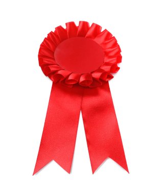 One red award ribbon isolated on white