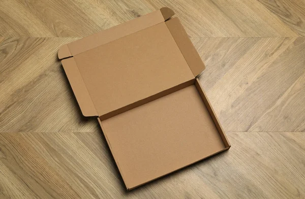 Empty Open Cardboard Box Floor Top View — Stock Photo, Image
