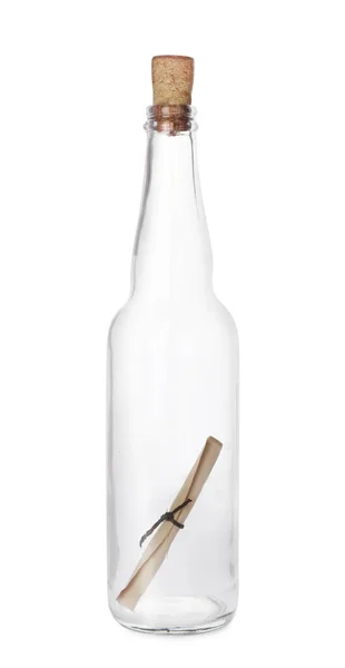 Message Corked Glass Bottle Isolated White — Stock Photo, Image