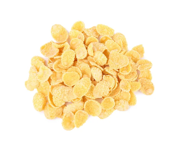 Högen Med Välsmakande Cornflakes Vit Bakgrund Ovanifrån Friska Frukostflingor — Stockfoto
