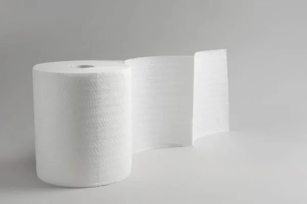 Roll White Paper Towels Grey Background Space Text — Stockfoto