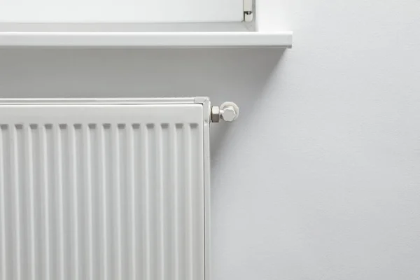 Closeup View Modern Radiator Space Text Central Heating System — Zdjęcie stockowe