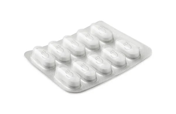 Kalciumtillägg Piller Blisterförpackning Vit Bakgrund — Stockfoto