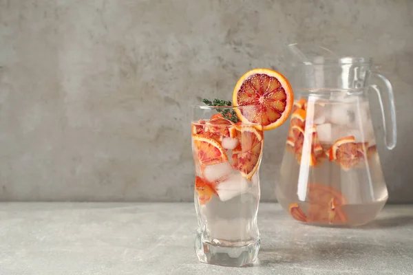 Delicious Refreshing Drink Sicilian Orange Light Grey Table — Fotografia de Stock