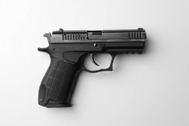 Semi-automatic pistol isolated on white. Standard handgun