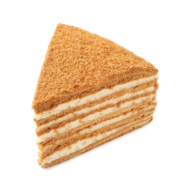 Beyaz üzerine izole edilmiş lezzetli katmanlı ballı kek.