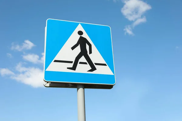 Traffic Sign Pedestrian Crossing Blue Sky Low Angle View — 스톡 사진