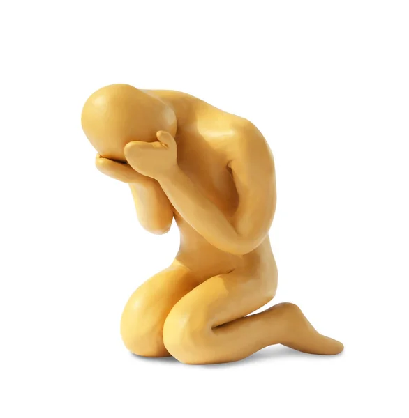 Plasticine Figure Crying Human Isolated White — Stok Foto