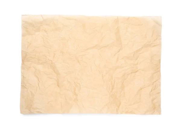 Vel Verfrommeld Bruin Bakpapier Witte Ondergrond Bovenaanzicht — Stockfoto