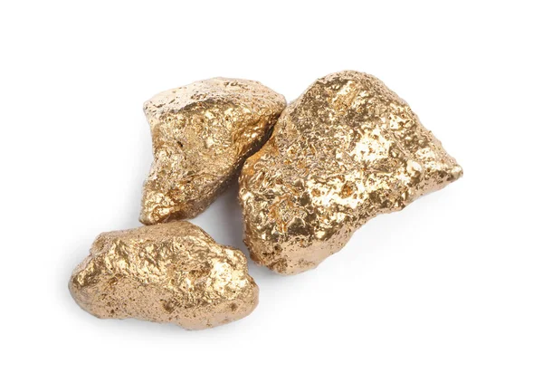 Gold Nuggets White Background Top View —  Fotos de Stock