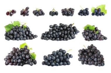 Set with fresh ripe grapes on white background