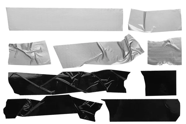 Set Pieces Grey Black Adhesive Tapes White Background Top View — 스톡 사진