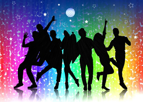 Silhouettes People Dancing Colorful Background Illustration — Stockfoto