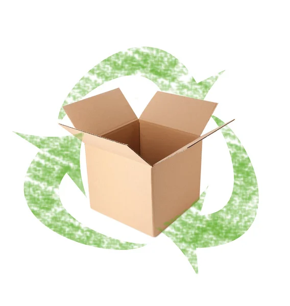 Cardboard Box Recycling Symbol White Background — Stock Photo, Image