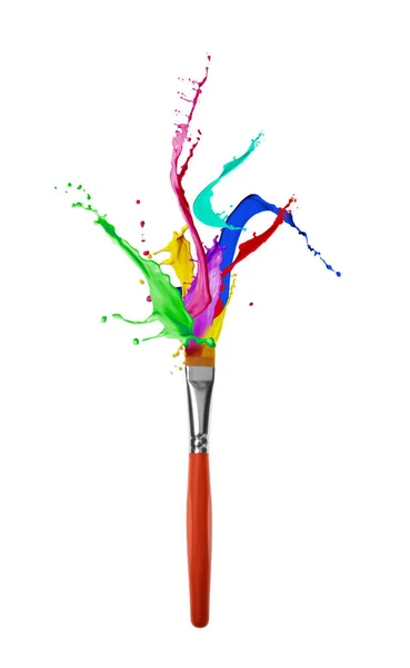 Brush Splashing Paints White Background — Stockfoto