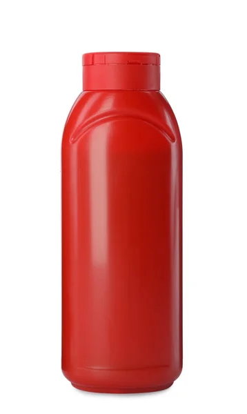 白で隔離される赤いプラスチック ケチャップ ボトル — ストック写真