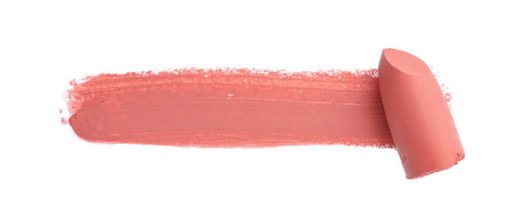 Lipstick and swatch on white background, top view