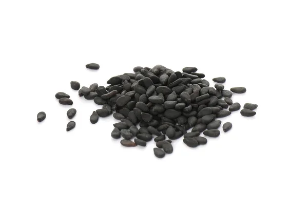 Heap Black Sesame Seeds White Background — Stock Fotó