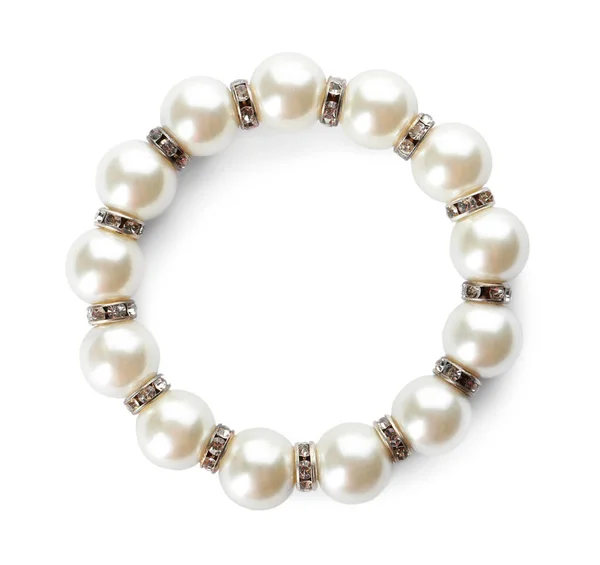 Elegant Pearl Bracelet Isolated White Top View — Φωτογραφία Αρχείου