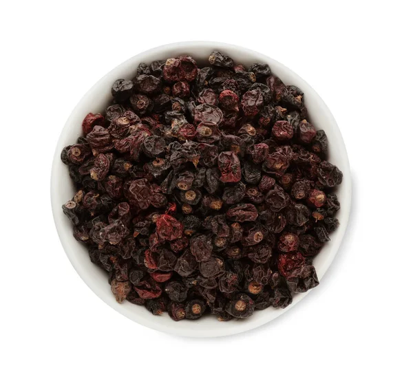 Bowl Tasty Dried Currants White Background Top View — Stockfoto