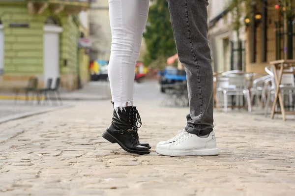 Lovely Couple Enjoying Time Together Outdoors Closeup Romantic Date — Stock Photo, Image