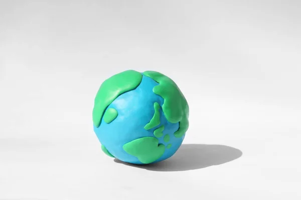 Planet Earth Model Made Colorful Plasticine White Background — Stockfoto