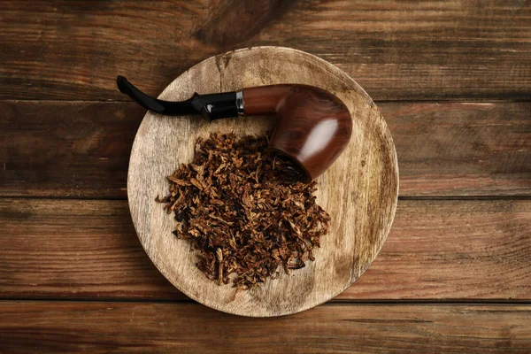 Board Smoking Pipe Dry Tobacco Wooden Table Top View — 스톡 사진
